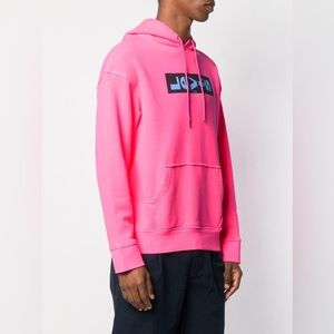 LEVIS Hot Neon Pink Logo Pullover Hoodie Sweatshirt Sweater